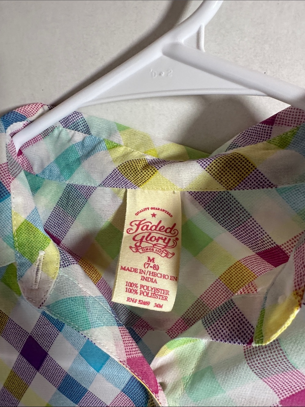Faded glory semi sheer plaid button up shirt size medium 7/8 - Picture 3 of 5